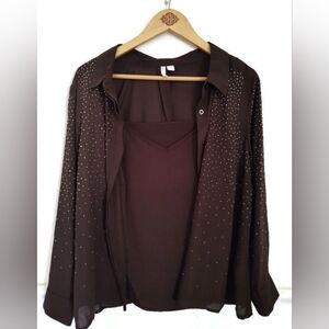 CATO 2 Piece Chocolate Brown Top Embellished With Tank Plus Size 18/20